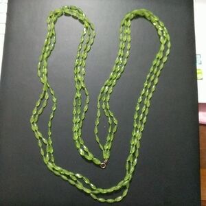 Green Three Strand Plastic Beaded Long Statement Necklace